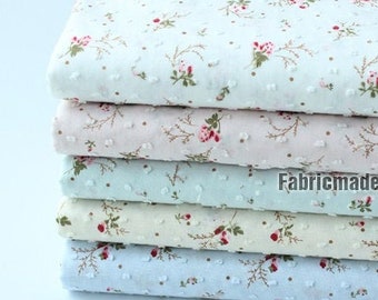 Tiny Pink Floral Cotton Fabric Jacquard Dots On Pink Blue Green White Ivory - 1/2 yard