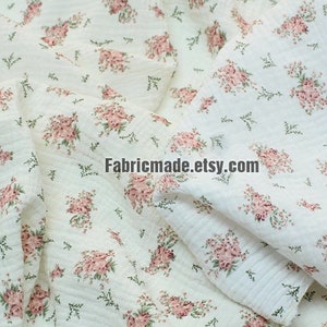 Little Rose Floral Double Layers Cotton Gauze Fabric Shabby Chic Flower - 1/2 yard