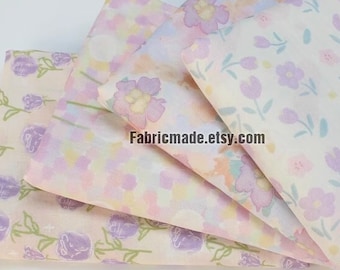 Lilac Floral Double Gauze Cotton Fabric, Pastel Print, Soft Muslin (1/2 Yard)