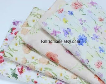 Watercolor Flower Cotton Fabric Swiss Dot - 1/2 yard