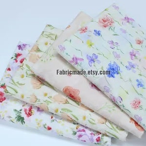 Katoenen stof aquarel bloem Swiss Dot - 1/2 yard
