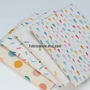 Pastel Polka Dots Cotton Fabric – Swiss Dot Raindrop Geometric Print – 1/2 Yard