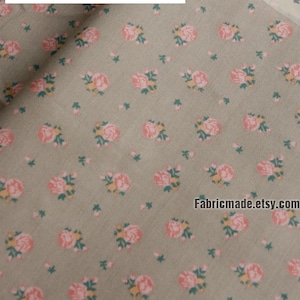 Pink Cream Rose Floral Cotton Fabric - 1/2 Yard