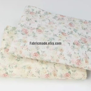 Pastel Rose Floral Double Gauze Cotton Fabric Pink Roses Crinkled Gauze For Dress Pajamas - 1/2 Yard