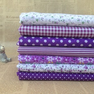 Purple Bundle Fabric/ Lilac Purple Fabric/ Purple Cotton Fabric/ Girl's Fabric Bundle - Sets for 8 each 45cmX45cm