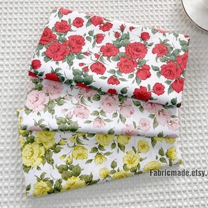 Red Yellow Pink Rose Cotton Fabric For Quilting Dress - 1/2 yard