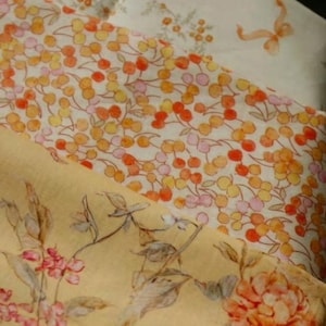 Orange Red Camellia Floral Cherry Bows Cotton Fabric – Shabby Chic Tiny Flower Print, 1/2 Yard