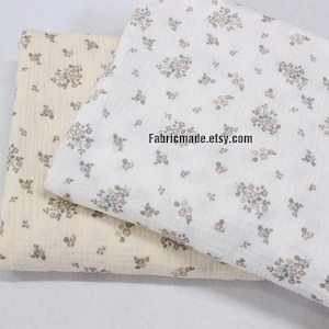 Tiny Flower Double Gauze Cotton White Cream Gauze Fabric - 1/2 Yard