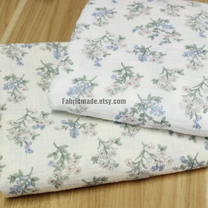 Blue Flower Double Gauze Floral Print Swaddle Fabric, Muslin material- 1/2 yard image 1
