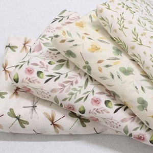 Floral Dragonfly Bamboo Fiber Double Gauze Fabric Swaddle Fabric, Muslin material- 1/2 yard