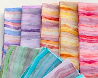 Regenbogen Streifen Baumwollstoff, Aquarell Gestreift Stoff - 1/2 Yard