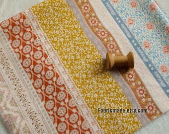 Shabby Floral Wall Cotton Yellow Red Blue Flower Cotton- 1/2 yard