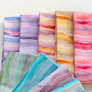 Rainbow Stripes Cotton Fabric, Watercolor Striped Fabric- 1/2 Yard