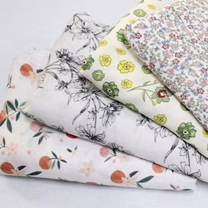 Floral Fruit Bamboo Cotton Double Gauze Fabric Swaddle Fabric, Muslin material- 1/2 yard