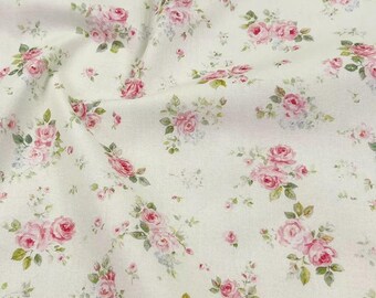 Pink Rose Flower Cotton Fabric For Dolls Girls Dress -1/2 yard