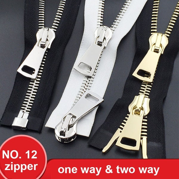 No. 12 Silver Gold Teeth Zippers, White Black Metal #12 Teeth Zippers For Jackets & Chaps BRASS - Select Color and Length