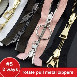 No. 5 Metal Two Ways Rotate Zipper Gold Silver Gunmetal Teeth In Black Gray Red Pink White Jacket Zipper