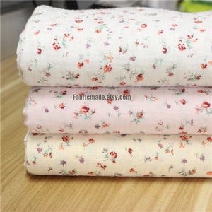 Mini Rose Floral Double Layers Cotton Crinkle Gauze Fabric For Kids Quilting Clothing - 1/2 yard