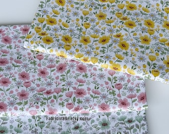 Little Pink Gelb Blau und Weiß Floral Baumwollstoff - 1/2 Yard