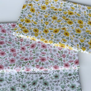 Little Pink Yellow Blue and White Floral Cotton Fabric - 1/2 yard