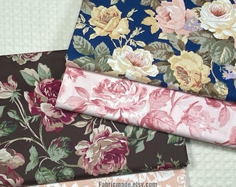 Pink Rose Fabric, Roses Floral Cotton Shabby Chic Cotton Fabric- 1/2 yard 18"X63"