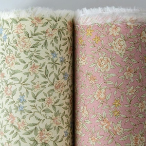 Allover Pink Floral Fruit Cotton Fabric On White Cotton - 1/2 Yard