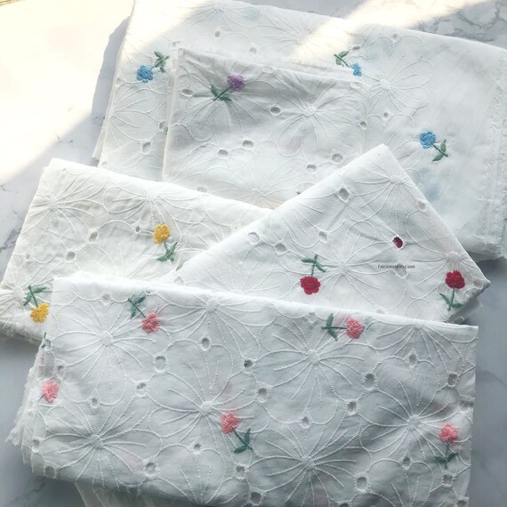 Buy Flower Embroidery Cotton Fabric White Cotton Tiny Floral Lace