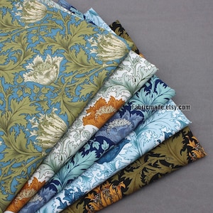 Vintage Floral Green Blue Black Flower Cotton Fabric - 1/2 yard