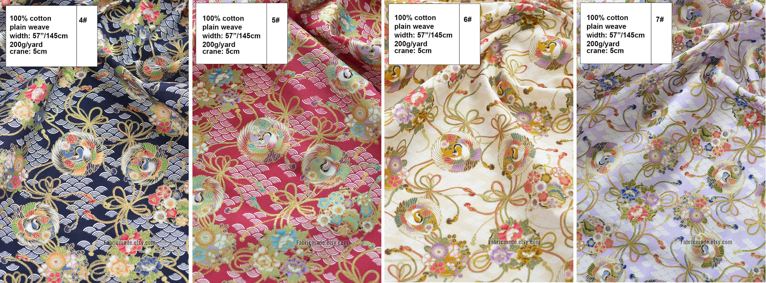 Fabric Cotton Bronzing Cloud Crane Gilded Gold Golden Asian - Etsy