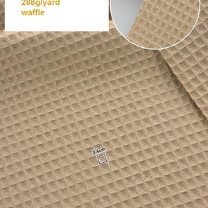 WAFFLE Cotton Fabric, Waffle Weave In Pale Blue Pink Beige White Ivory, Waffle Check Fabric Cotton 1/2 yard 7 light brown