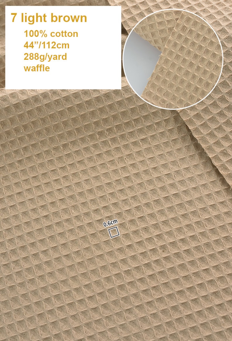 WAFFLE Cotton Fabric, Waffle Weave In Pale Blue Pink Beige White Ivory, Waffle Check Fabric Cotton 1/2 yard 7 light brown