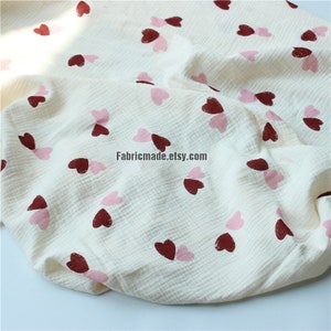 Love Hearts Double Gauze Cotton Heart Crinkle Gauze Fabric - 1/2 yard