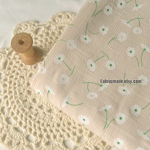 Gaze Lin Blanc Pissenlit Kaki Vichy Plaid Pour Bébé Enfants - 1/2 Yard