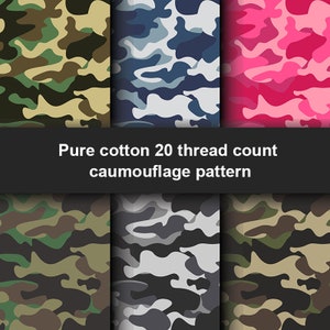 Camouflage Cotton Fabric, Army Green Navy Blue Gray Pink Purple Red Black Camouflage Cotton-1/2 yard