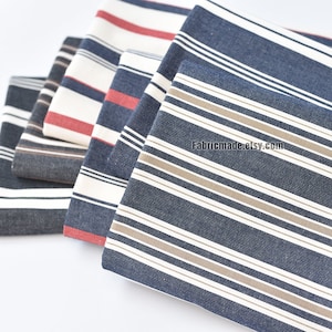 Stripes Cotton Fabric, Yarn Dye Grey Gray Navy Red White Stripes Fabric For Clothing 1/2 yard image 1