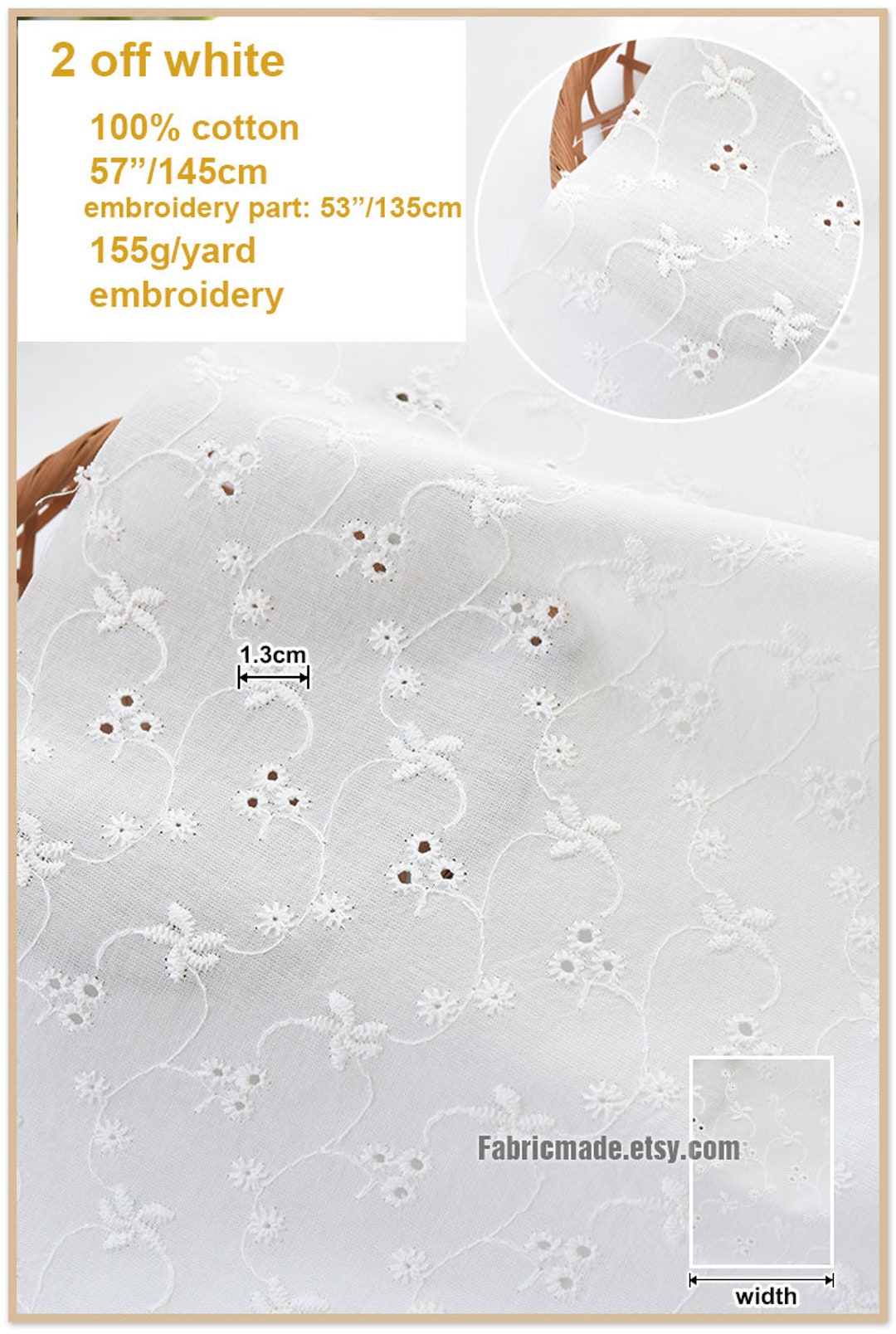 White Embroidery Cotton Fabric, Eyelet Hollowed Flower Lace Cotton ...