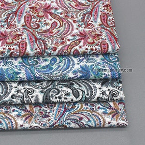Vintage Paisley Cotton Fabric, Red Blue Purple Gray Paisley Floral Cotton - 1/2 yard