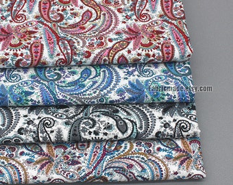 Vintage Paisley Cotton Fabric, Red Blue Purple Gray Paisley Floral Cotton - 1/2 yard