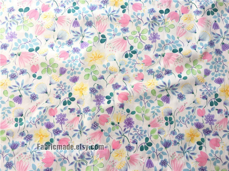 Pastel Purple Lilac Pink Floral Dots Cotton Fabric - 1/2 Yard - Etsy