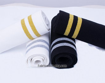 Striped Knit Ribbing Fabric – Black, White, Gold, Silver, Binding & Cuffs (15cm x 85cm)