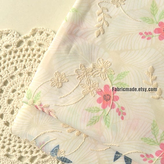 Pink Floral Burn Out Flower Cotton Fabric for Girl's Dress- 1/2 yard
