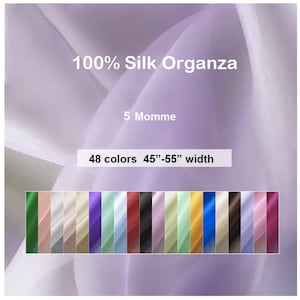 48 Colors- Solid Organza Silk Fabric 100% Pure Silk 5 Momme- 19.6"/50cm