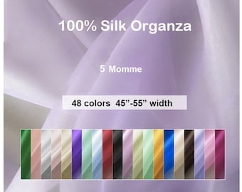 48 couleurs- Tissu en organza de soie unie 100% pure soie 5 Momme- 19,6"/50 cm