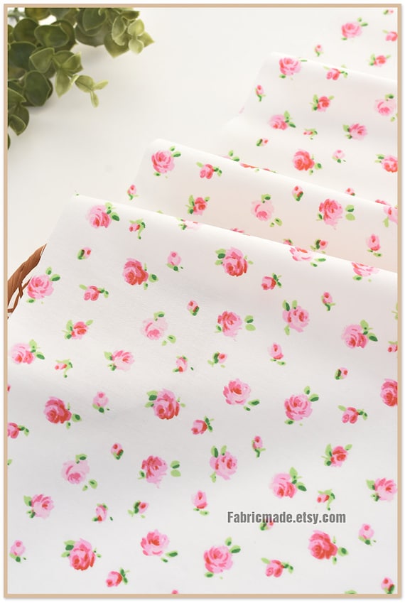 Pink /& Cream Shabby Chick Fabric Cream and Pink Small Floral Print Quilting Cotton Fabric BTY t12