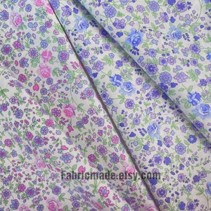 Purple Blue Pink Flower Polka Dots Gingham Cotton Fabric - 1/2 yard