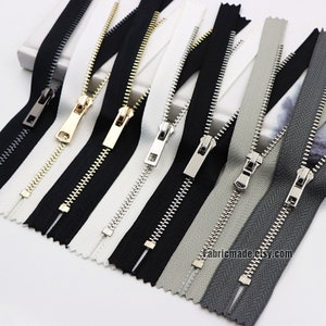 2 pcs- Black White Gray Grey Zippers Gold Silver Gunmetal Teeth Zippers Closing End Zippers #3 BRASS Bag Pants Pockets Zippers