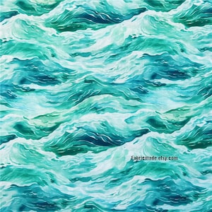 Aqua Blue Green The Great Wave Cotton Fabric - 1/2 yard