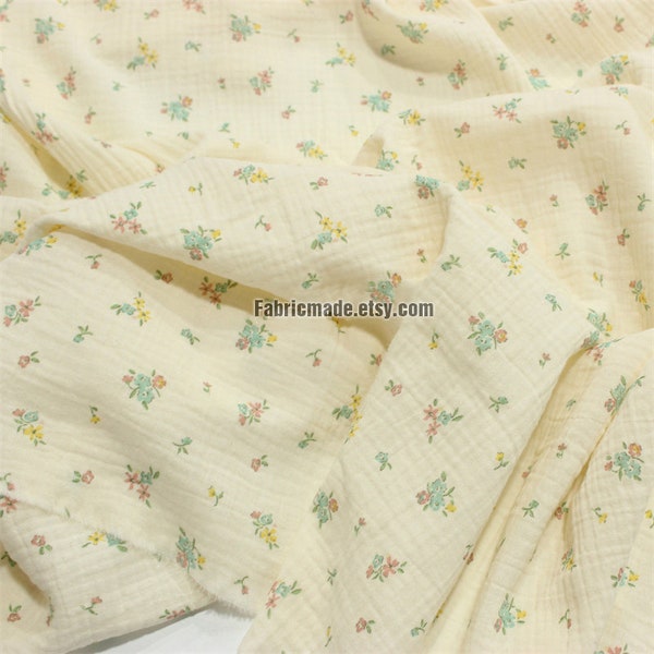 Mini Floral Double Gauze Baumwolle Blumendruck Swaddle Stoff, Musselin Material- 1/2 Yard