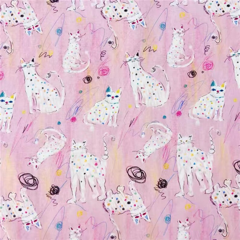 20s Spots Abstract Cats Print Pink Cotton Fabric for Hats, Kiss Clasp Bags, Book Covers & Pouches- 1/2 yard image 3