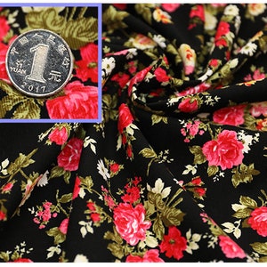 Rose Floral Corduroy Cotton Fabric, Pink Yellow Flower On Brown Black Cotton 1/2 yard image 7